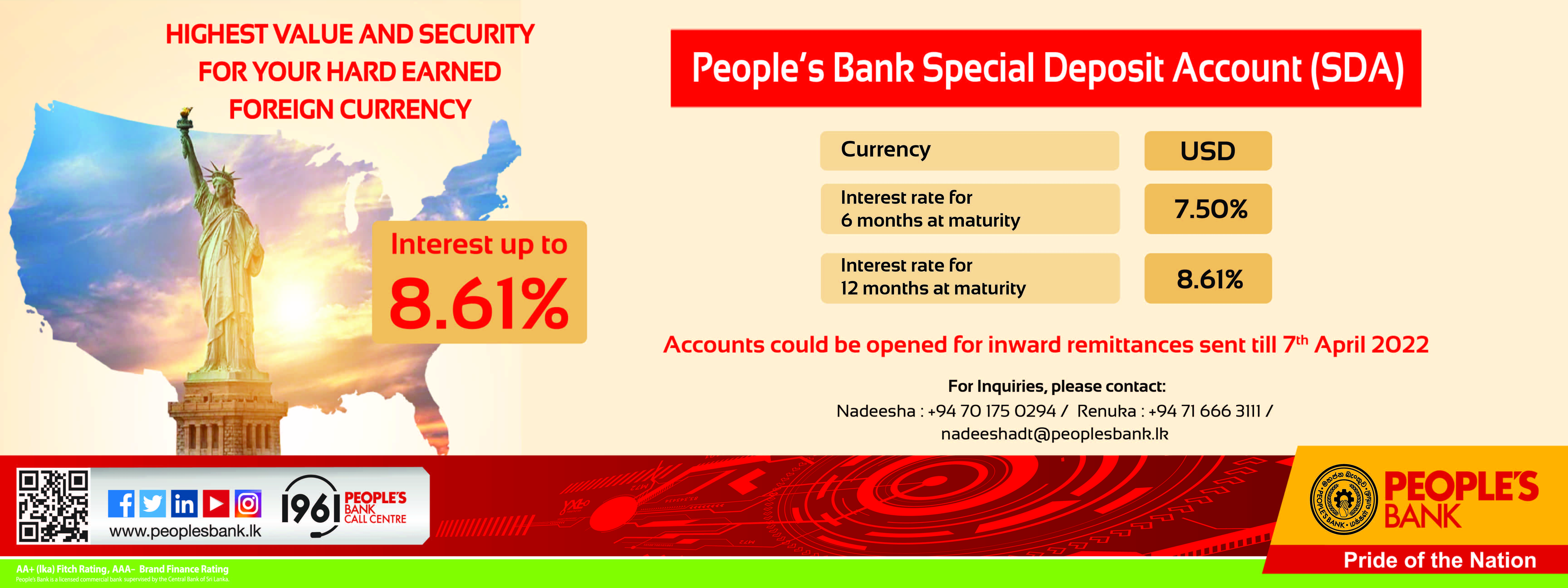 Special Deposit Account Sda Peoples Bank 8368